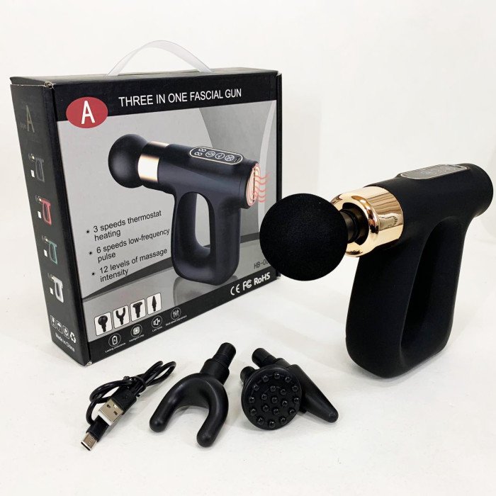 Ударний Перкусійний масажер для тіла та м'язів Масажний пістолет EM HB-007 акумуляторний чорний