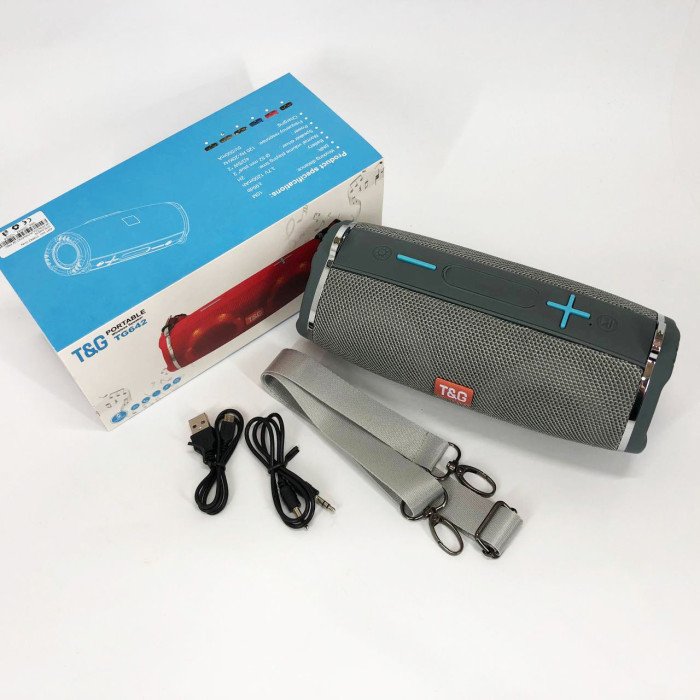 Портативна колонка TG642 з RGB підсвічуванням та ремінцем, портативна колонка з Bluetooth. Колір: сірий