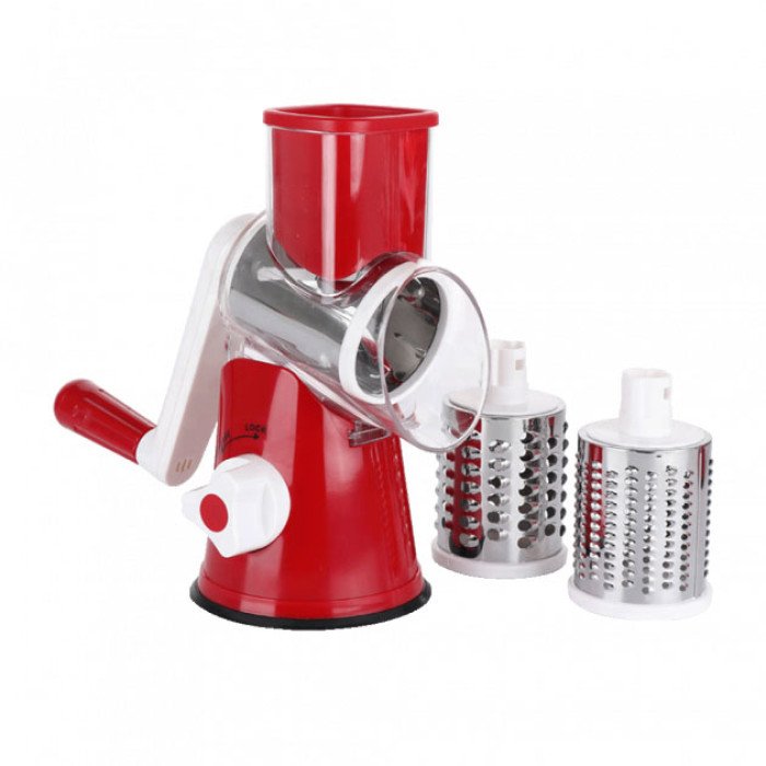 Овочерізка мультислайсер Tabletop Drum Grater Kitchen Master Терка для овочів та фруктів 3 насадки. Колір: червоний