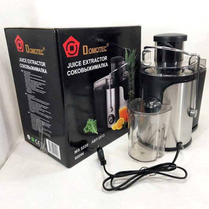 Електричний соковитискач Domotec MS-5220/3513 2 швидкості віджиму 600 W, соковитискач для моркви