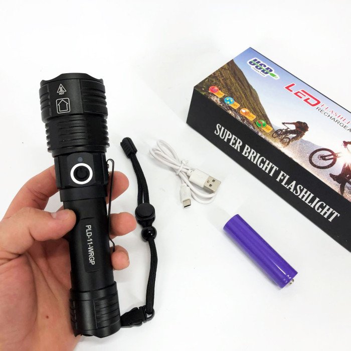 Ліхтар ручний акумуляторний PLD-11-4XPE(RGB), Кишеньковий ліхтар із usb зарядкою, Тактичний ліхтар police