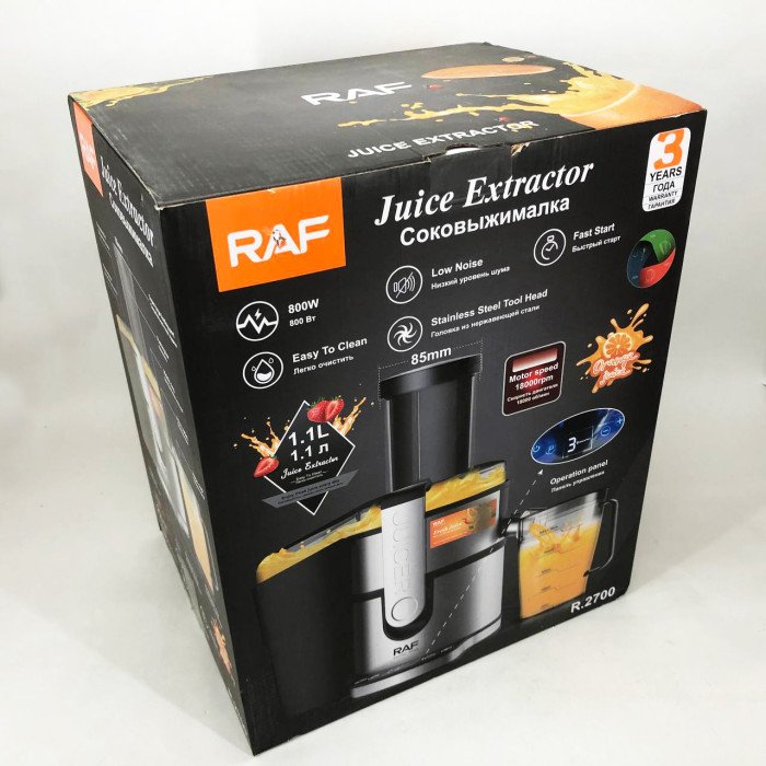 Електричний соковитискач RAF R.2700 для цитрусових, фруктів та овочів з ємністю для соку 1.1 л 800 Вт