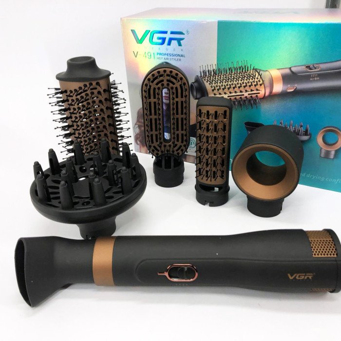 Фен стайлер для укладання та завивки волосся VGR V-491 6 в 1, Professional, 1000 Вт, Фен з насадками
