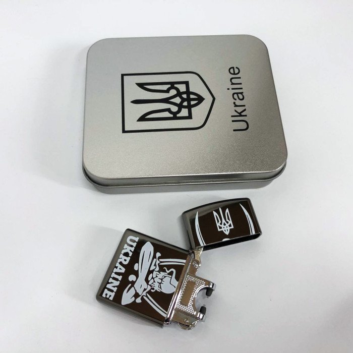 Дугова електроімпульсна запальничка USB Україна (металева коробка) HL-449. Колір: чорний