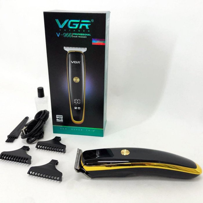 Тример для стрижки волосся та бороди VGR V-966 LED Display, машинка чоловіча для гоління. Колір: золотий