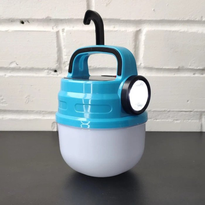 Підвісний ліхтар світильник LED з гачком для кемпінгу, ліхтариком та сонячною панеллю. Колір: синій