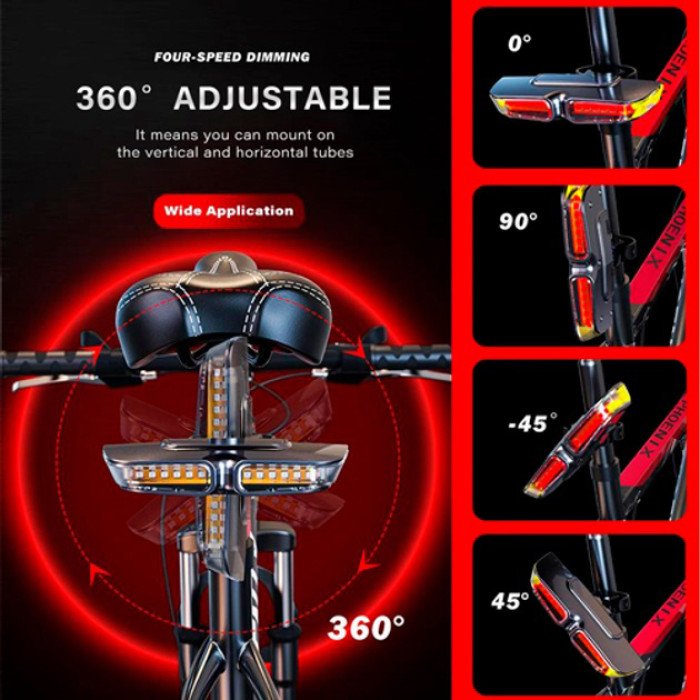Задній габаритний велоліхтар із поворотами XA-817, дистанційний пульт, Стоп-сигнал на раму велосипеда