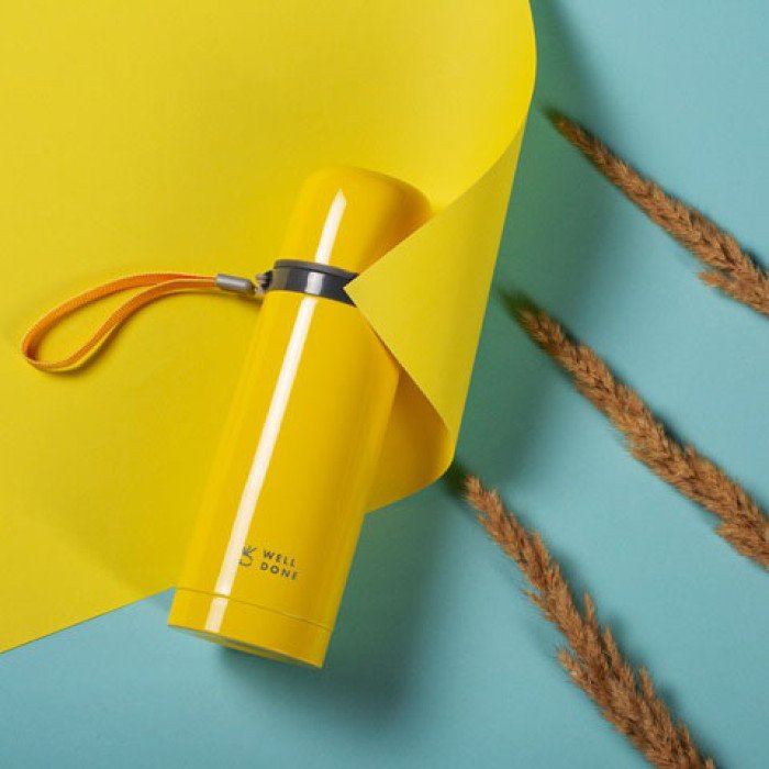 Термос вакуумний Well Done WD-7153Y 350 мл, Якісний термос для дому, Термос похідний. Колір: жовтий