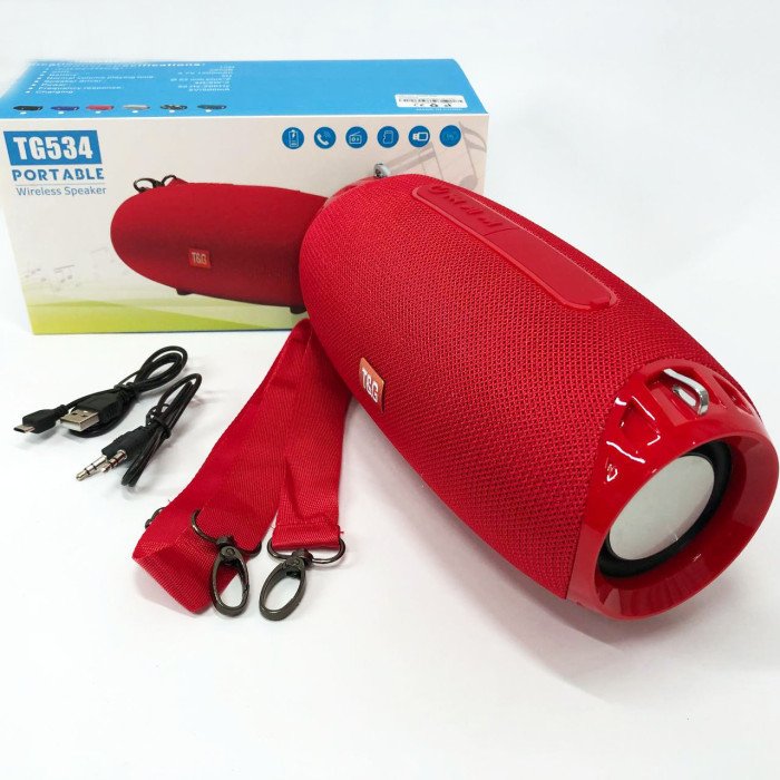 Портативна Bluetooth колонка TG534 SD IPX5 з ремінцем, бездротова колонка потужна. Колір: червоний