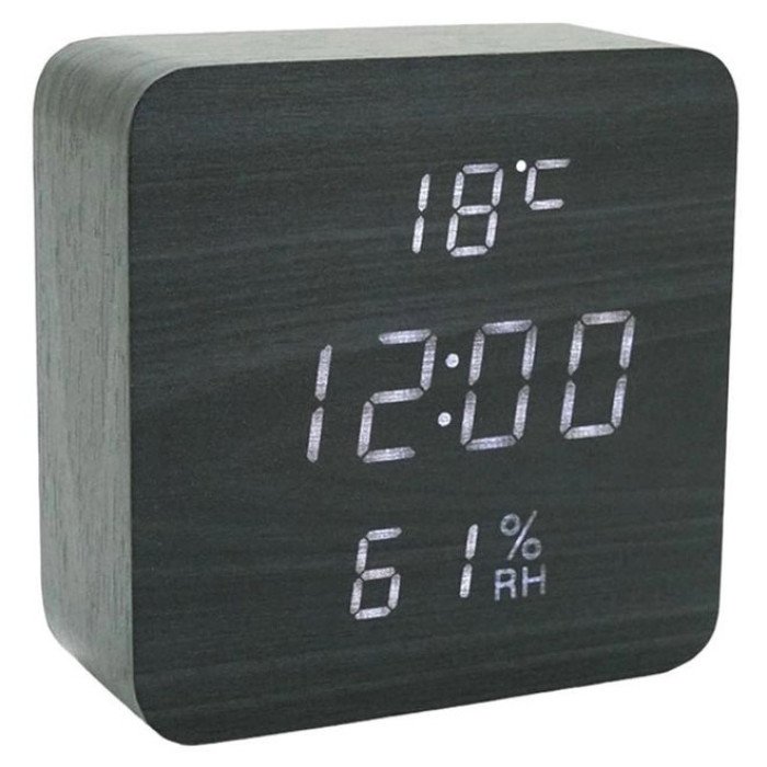 Електронні настільні годинники-будильник з термометром, вологістю VST-872S-6 чорно-білі