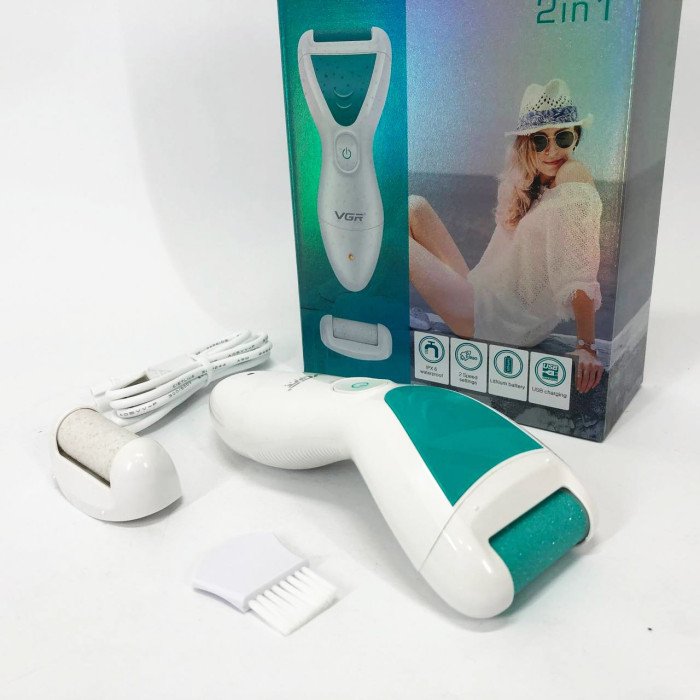 Електрична пемза для ніг з 2 насадками, від USB, VGR V-812 / Акумуляторна пемза для п'ят / Електропемза