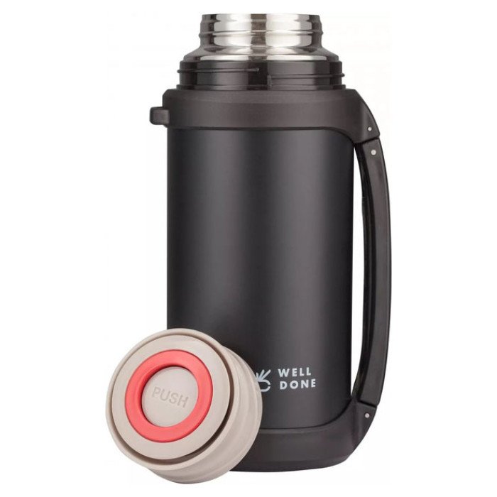 Термос вакуумний Well Done WD-7041B 1.5 літра, Термос для дитини до школи. Колір: чорний