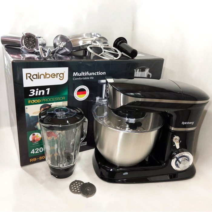 Багатофункціональний кухонний комбайн Rainberg RB-8080 Тістоміс, М'ясорубка, Блендер, Потужний блендер