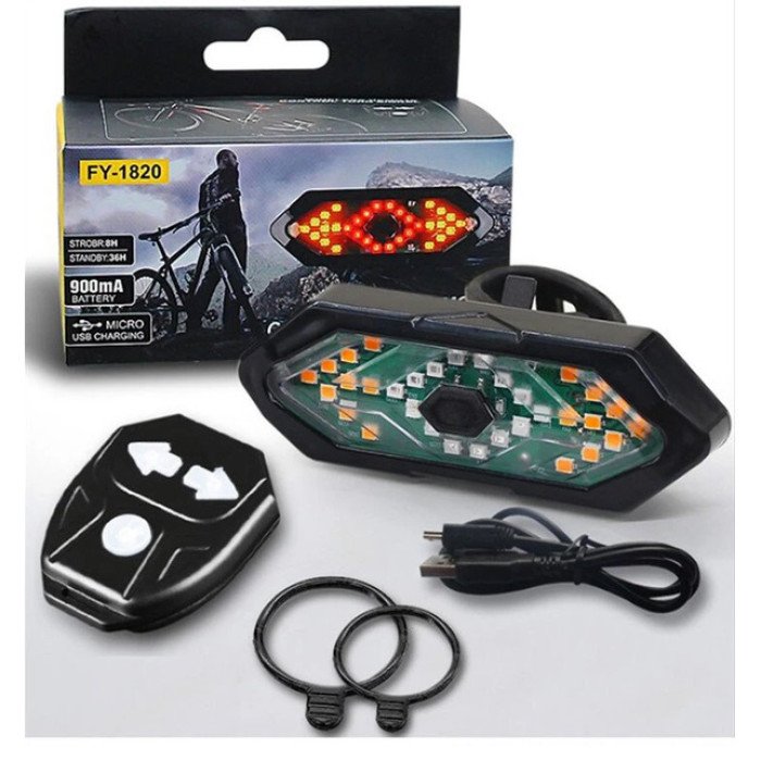 Ліхтар велосипедний задній із зазначенням поворотів FY-1820 (red+yellow), Стоп-сигнал на раму велосипеда