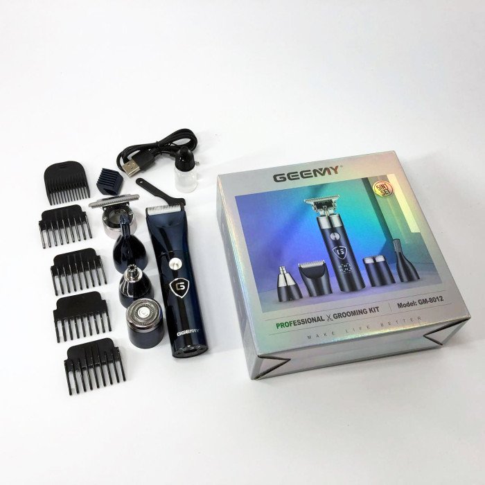 Чоловічий набір Geemy GM-8012 4 в 1, електробритва з насадками для бороди, триммер для бороди