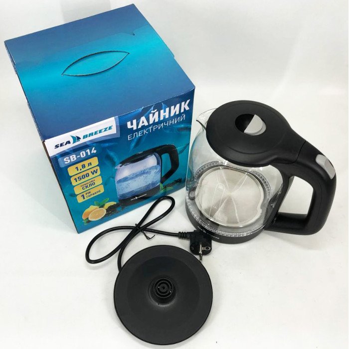 Чайник електричний SeaBreeze SB-014 1.8 л 1800 Вт, прозорий чайник з підсвічуванням, електрочайник