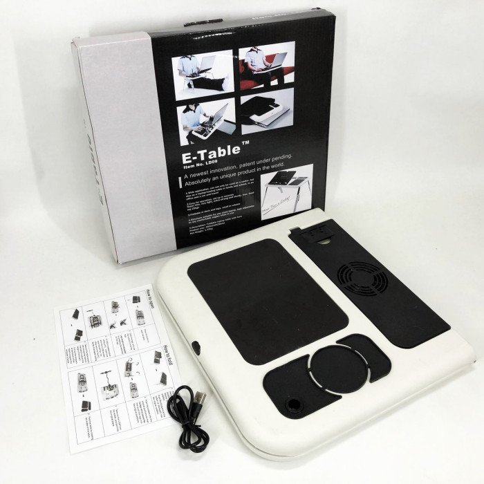 Складаний столик для ноутбука LD-09 E-Table, столик з охолодженням 2 USB кулера, Стіл підставка з вентиляцією
