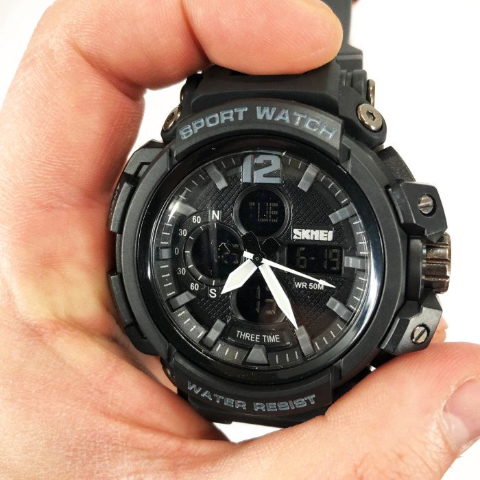 Годинник наручний чоловічий SKMEI 1343BK BLACK, годинник тактичний протиударний. Колір: чорний