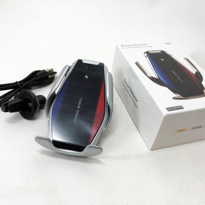 Автомобільний тримач S7 для телефону з бездротовим швидким заряджання flying wings. Колір: срібний