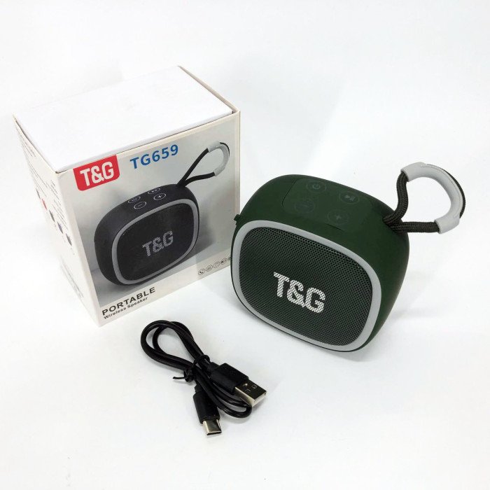 Портативна Bluetooth-колонка TG659 з ремінцем, Бездротова колонка портативна потужна. Колір: зелений