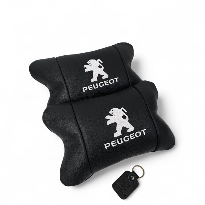 Набір подушок Peugeot із шкіри + брелок у подарунок, Автоподушки з вишивкою