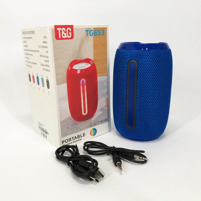 Портативна Bluetooth-колонка TG653 USB з ремінцем, Бездротова колонка портативна потужна. Колір: синій