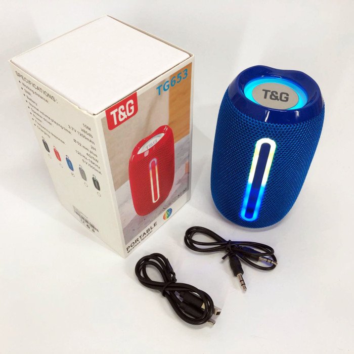 Портативна Bluetooth-колонка TG653 USB з ремінцем, Бездротова колонка портативна потужна. Колір: синій