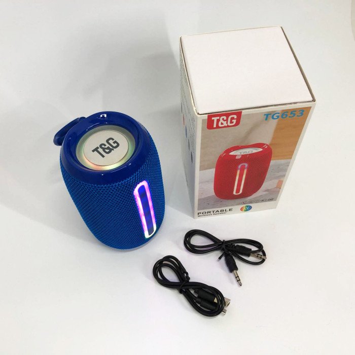 Портативна Bluetooth-колонка TG653 USB з ремінцем, Бездротова колонка портативна потужна. Колір: синій