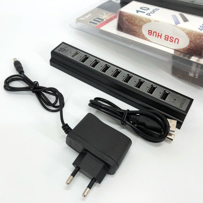 Розгалужувач USB HUB на 10 портів з активною зарядкою 220V, Розгалужувач юсб, Хаб для ноутбука