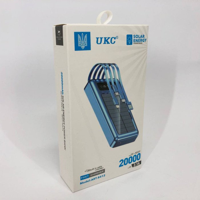 Портативний зарядний пристрій на 20000mAh, Power Bank на сонячній батареї, для планшета. Колір: синій