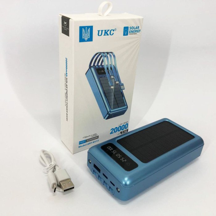 Портативний зарядний пристрій на 20000mAh, Power Bank на сонячній батареї, для планшета. Колір: синій