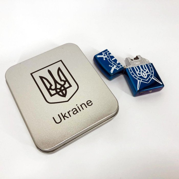 Дугова електроімпульсна USB Запальничка акумуляторна Україна металева коробка HL-446. Колір синій