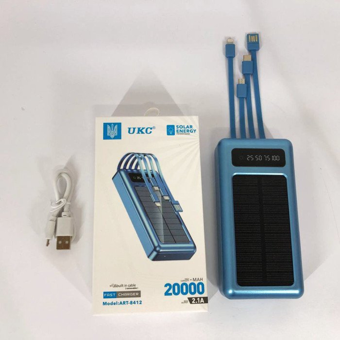 Портативний зарядний пристрій на 20000mAh, Power Bank на сонячній батареї, для планшета. Колір: синій