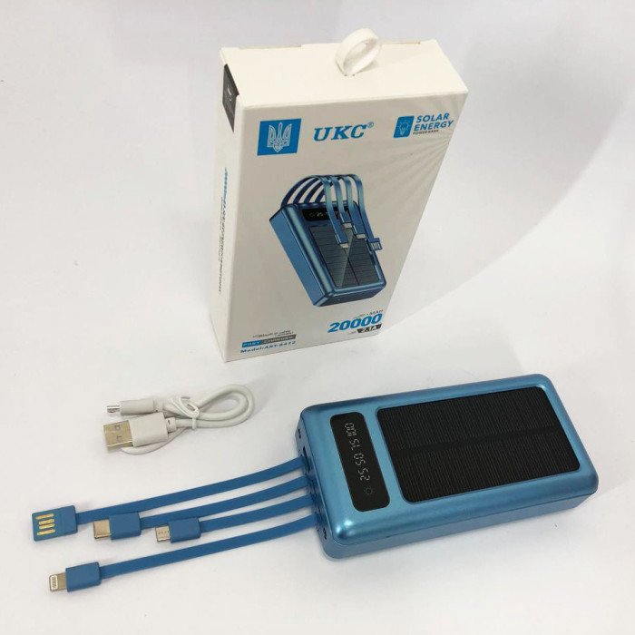 Портативний зарядний пристрій на 20000mAh, Power Bank на сонячній батареї, для планшета. Колір: синій