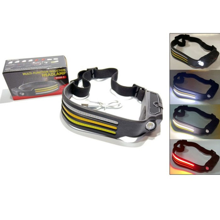 Ліхтар налобний стрічка BL-W689-LM+3COB, широкий кут огляду, надлегкий Акумуляторний ліхтарик на голову