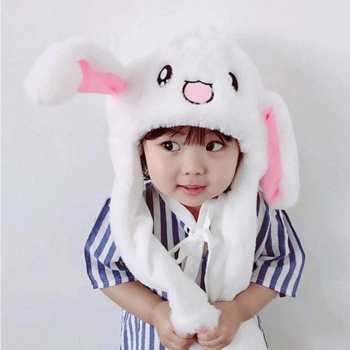 Карнавальна шапка з підсвічуванням: білий зайчик з піднімаються вухами