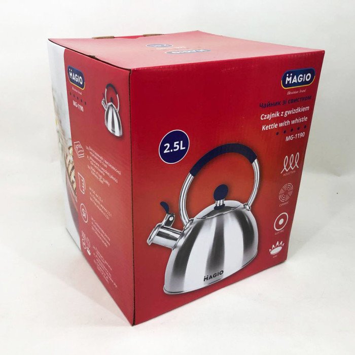 Чайник зі свистком Magio MG-1190 2.5 л, гарний чайник зі свистком, металевий чайник з нержавіючої сталі