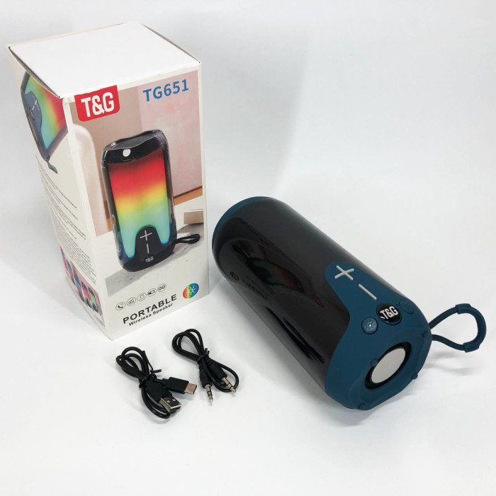 Bluetooth-колонка TG651 з RGB ПІДСВІТКОМ, акумуляторна колонка для музики, для вечірки. Колір: синій
