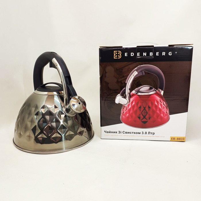 Чайник з нержавіючої сталі Edenberg EB-8833 зі свистком з індукційним дном 3л Silver