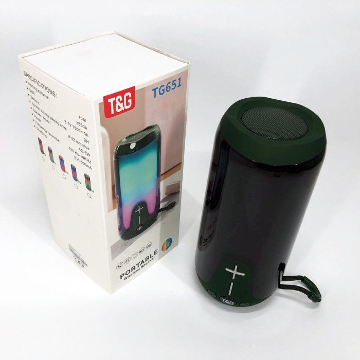 Bluetooth-колонка TG651 з RGB ПІДСВІТКОМ, Bluetooth колонка для гарної музики. Колір: зелений