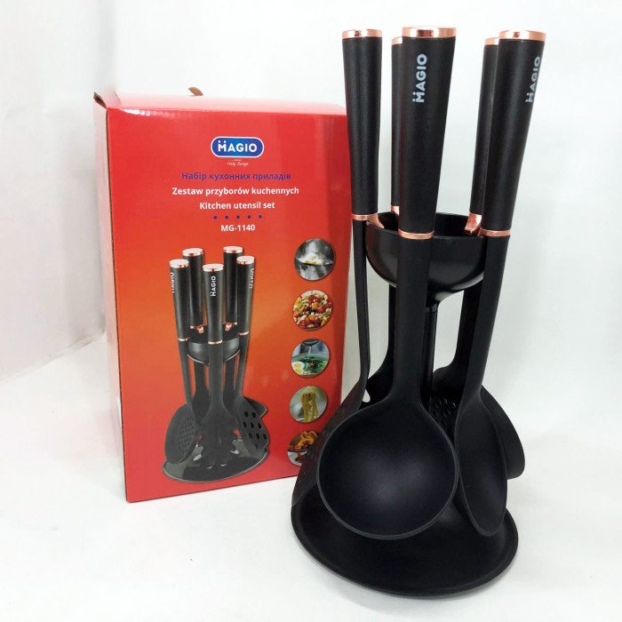 Набір кухонного приладдя MAGIO MG-1140, набір поварешок на підставці кухонний набір лопаток