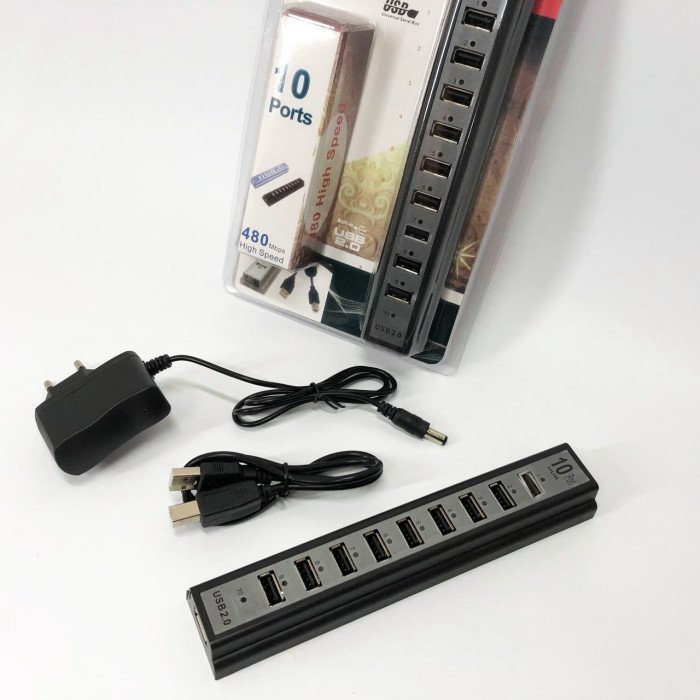 Розгалужувач USB HUB на 10 портів з активною зарядкою 220V, Розгалужувач юсб, Хаб для ноутбука