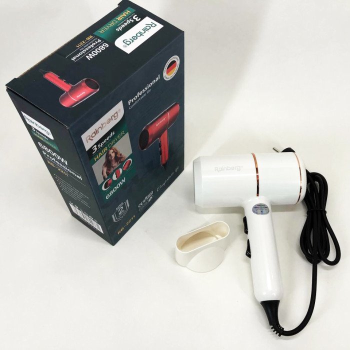 Фен для укладання та сушіння волосся Rainberg RB-2211 + насадка-концентратор. Колір: білий