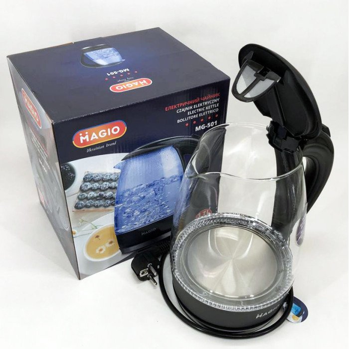 Чайник прозорий з підсвічуванням MAGIO MG-501, маленький електрочайник, гарний електричний чайник