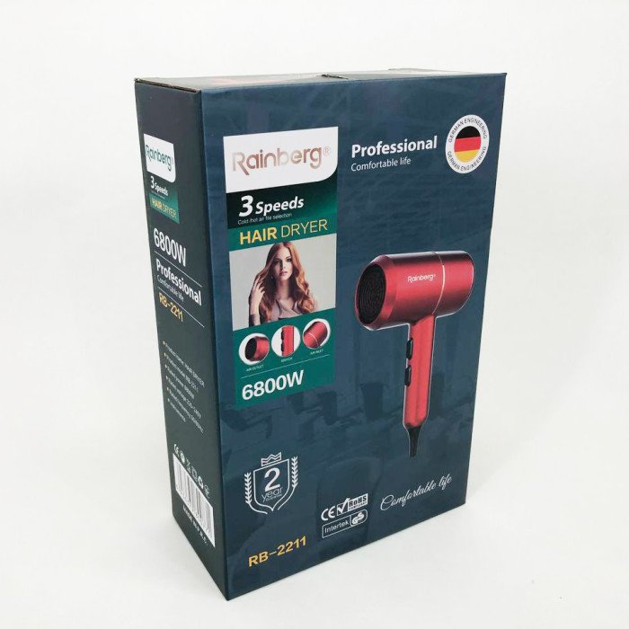 Фен для укладання та сушіння волосся Rainberg RB-2211 + насадка-концентратор. Колір: білий