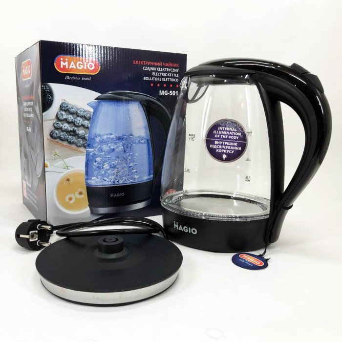 Чайник прозорий з підсвічуванням MAGIO MG-501, маленький електрочайник, гарний електричний чайник