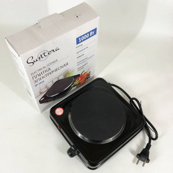 Плита електрична Suntera SP-1920, електроплита для дачі, електроплита 1000 w. Колір: чорний