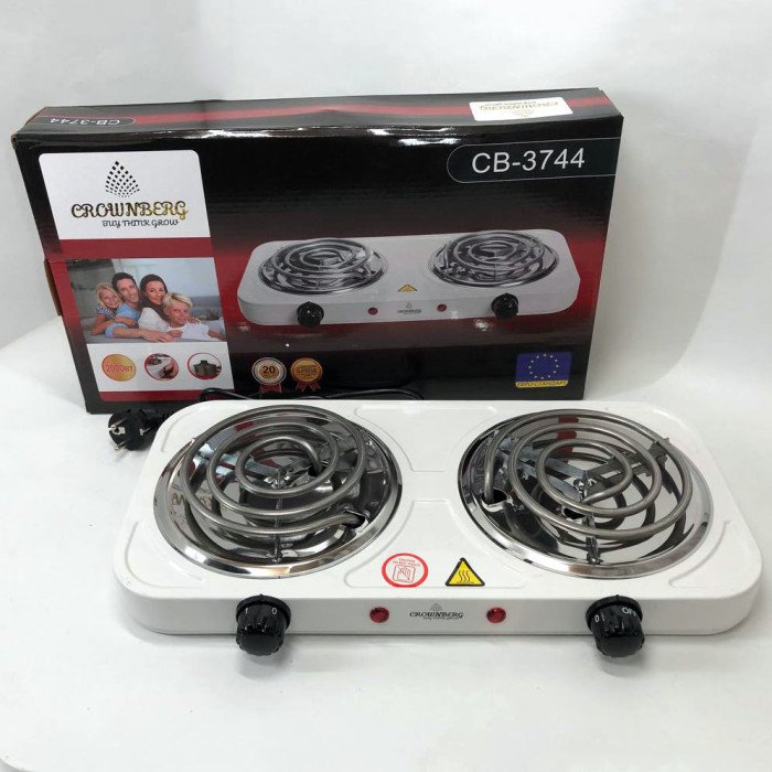 Плита електрична настільна Crownberg CB-3744 двоконфоркова спіральна 2000 Вт