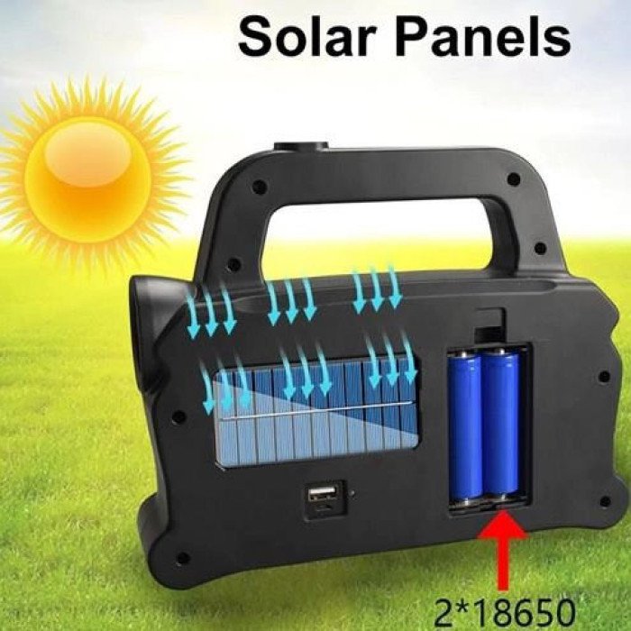 Ліхтар ручний на сонячній батареї 3в1 HB-6168-LED+2COB з боковою лампою, на 3 режими (з функцією Power Bank)