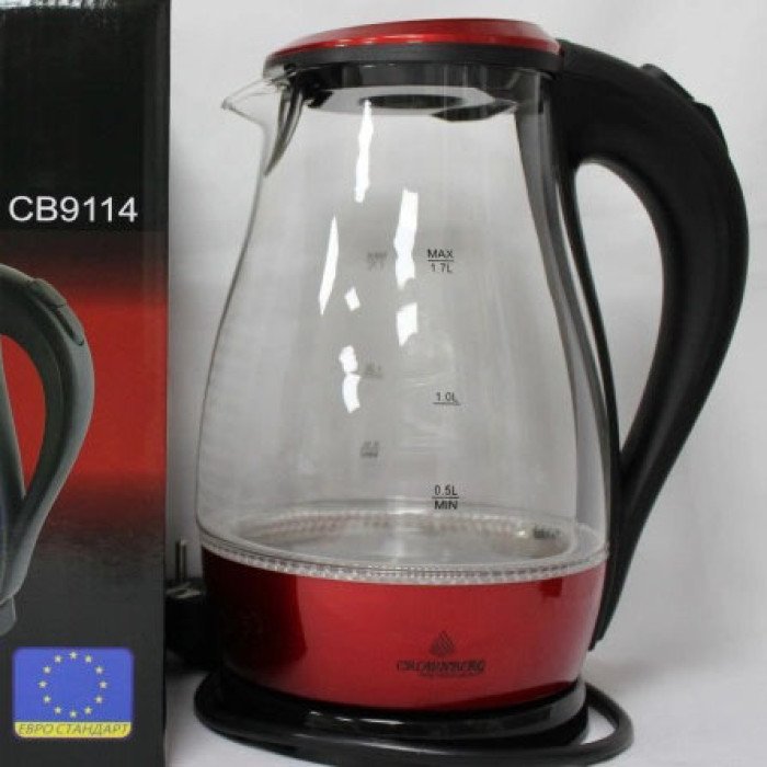 Електрочайник Crownberg Cb-9114 1.7 Л Скляний Електричний Чайник Crownberg